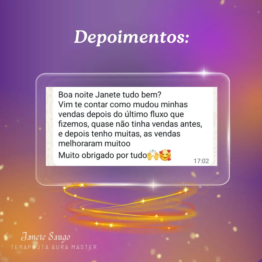 Print de depoimento positivo whatsapp sobre a Terapia Aura Master por Janete Saugo
